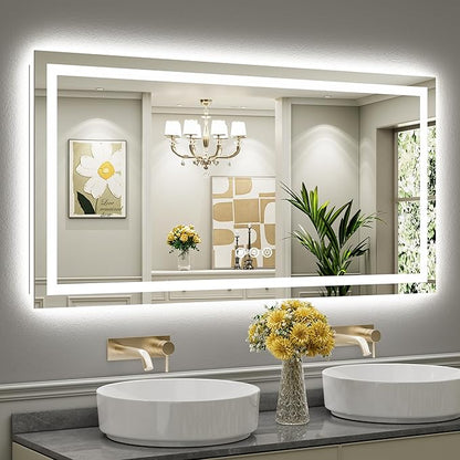 Briivue 60x30 Inch LED Bathroom Mirror with Lights, Backlit & Front Lit, Anti-Fog Lighted Bathroom Vanity Mirror for Wall, Memory Function, Dimmable, HD Tempered Glass, Shatter-Proof
