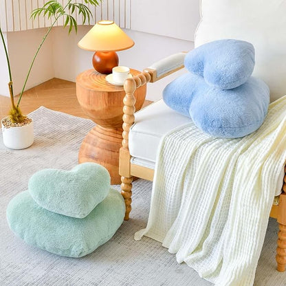 XVTRU Sage Green Heart Pillows, Cute Heart Decorative Pillow, Heart Shaped Throw Pillows for Bed, Faux Rabbit Fur Plush Hoom Decor Pillow Cushion for Chair Sofa Living Room (Mini 12.9" x 9.8")