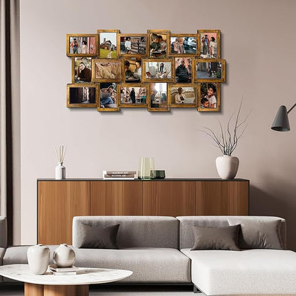 J.M.Deco Collage Picture Frames for Wall Decor, 18-Opening Family Picture Frame Set, One-Piece Photo Frames for Living Room, Bedroom, Gallery, Retro Gold