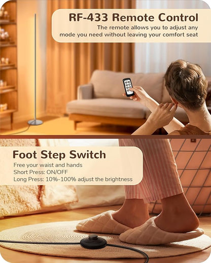 EDISHINE LED Corner Lamp, Set of 2 Minimalist Dimmable Light with Remote, 57.5" Tall Slim Sleek Floor Lamps for Living Room, Bedroom, Office, 7 Color Temperature 2700-6000K, (Silver)