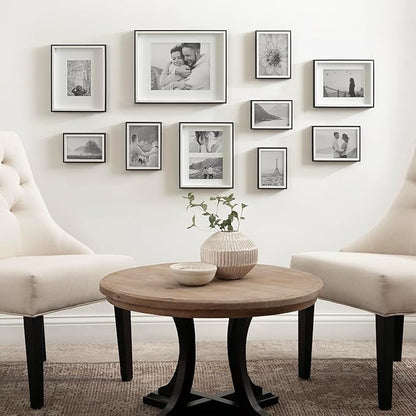 Kate and Laurel Gibson Transitional Picture Frame Set; Set Of 10; Varying Sizes; Black and White; Two-Tone Wall Frame Set Collection with Hanging Template for Gallery Wall Picture Frame Display