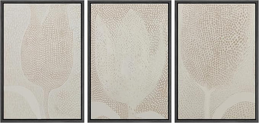 SIGNLEADER Framed Canvas Print Wall Art Set Neutral Beige Tulip Subtle Dot Pattern Illustrations Minimal Decorative Bohemian Nordic for Living Room, Bedroom, Office - 16"x24"x3 BLACK