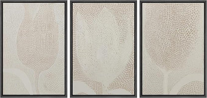 SIGNLEADER Framed Canvas Print Wall Art Set Neutral Beige Tulip Subtle Dot Pattern Illustrations Minimal Decorative Bohemian Nordic for Living Room, Bedroom, Office - 24"x36"x3 BLACK