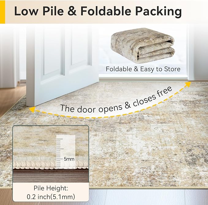 RELEANY Washable Area Rugs 2'x3' Non-Slip Modern Abstract Soft for Living Room Entryway Bedroom Nursery, Print Pattern, Neutral Brown Gray