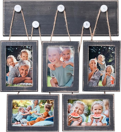 4x6 Picture Frames Collage for Wall Set of 5, Rustic Farmhouse Distressed Solid Wood Photo Frames, Black Vintage Wooden Frames for Wall & Tabletop Display, Gallery Wall Decor for Living Room Bedroom