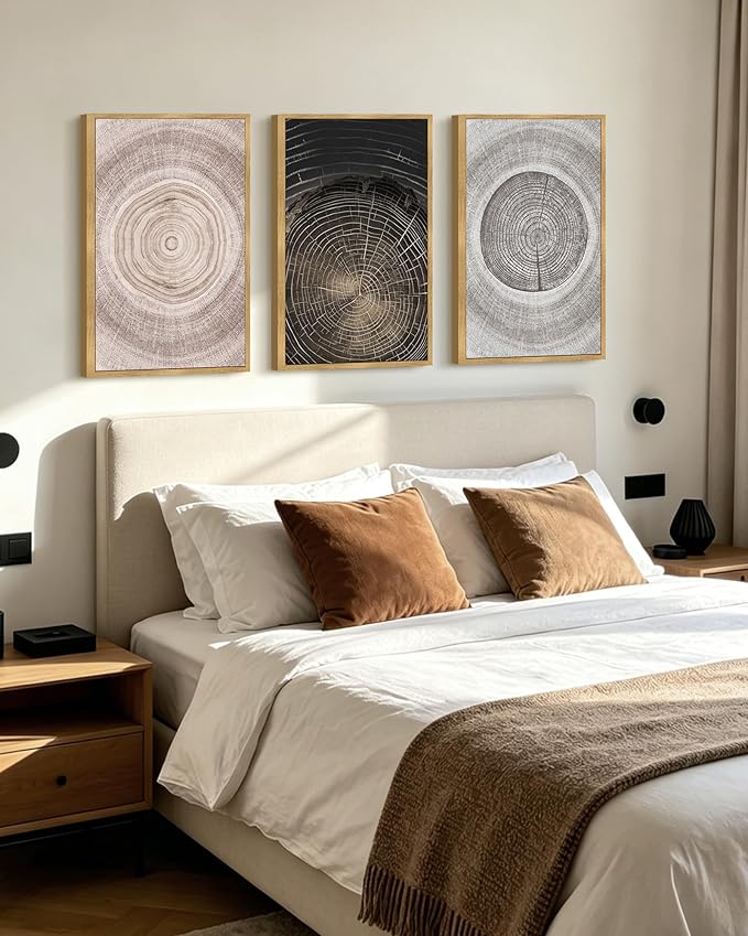 PHOPAGO Vintage Tree Rings Wood Framed Wall Art Large 16x24in Modern Retro Wood Stump Wall Decor Nature Farmhouse Rustic Art Prints Living Room Bedroom Home Decor - Natural Framed