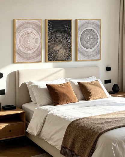 PHOPAGO Vintage Tree Rings Wood Framed Wall Art Large 16x24in Modern Retro Wood Stump Wall Decor Nature Farmhouse Rustic Art Prints Living Room Bedroom Home Decor - Natural Framed