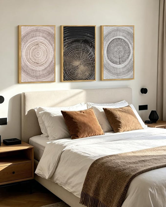 PHOPAGO Vintage Tree Rings Wood Framed Wall Art Large 16x24in Modern Retro Wood Stump Wall Decor Nature Farmhouse Rustic Art Prints Living Room Bedroom Home Decor - Natural Framed
