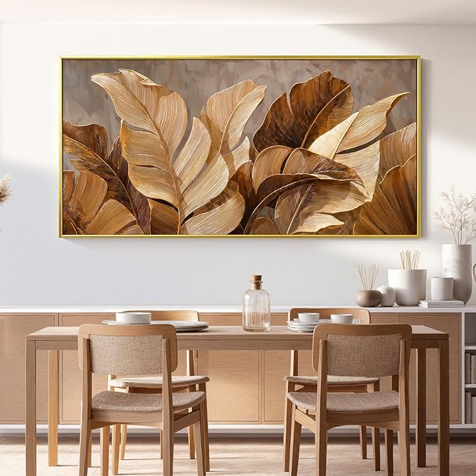 Dimpaga Canvas Wall Art Decor Wall Art Pictures for Living Room Large Botanical Wall Art paintings Artwork for Wall Decor Brown Modern Wall Art Decor for Bedroom Office Gold Frame Wall Decor 29" X 58"