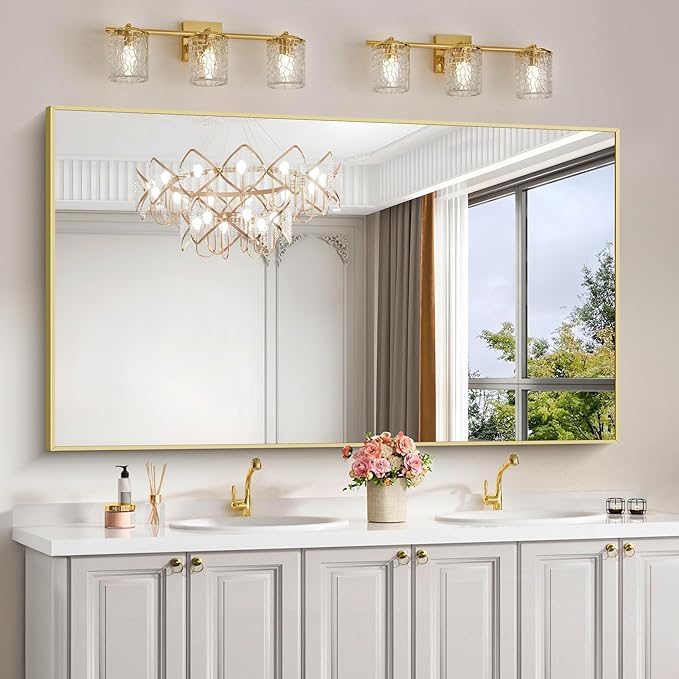 COFENY Gold Bathroom Mirror for Wall, 60x30 Inch Rectangle Mirrors with Metal Frame, Modern Vanity Wall Mirror Decor for Bathroom Living Room, Entryway Hangs Horizontal or Vertical