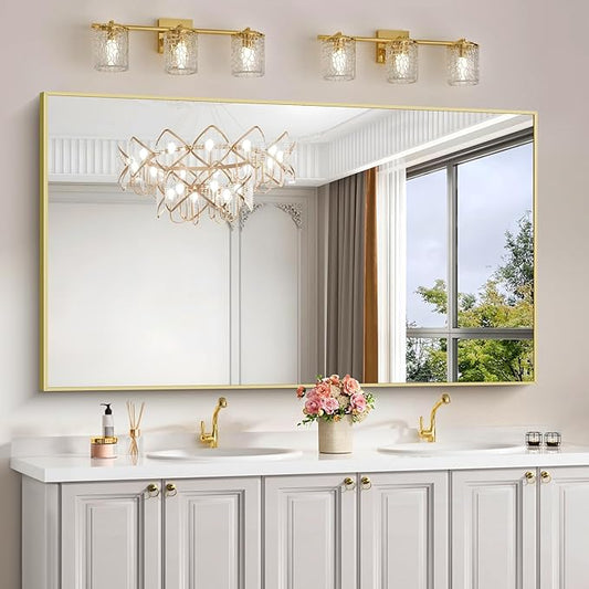 COFENY Gold Bathroom Mirror for Wall, 60x30 Inch Rectangle Mirrors with Metal Frame, Modern Vanity Wall Mirror Decor for Bathroom Living Room, Entryway Hangs Horizontal or Vertical