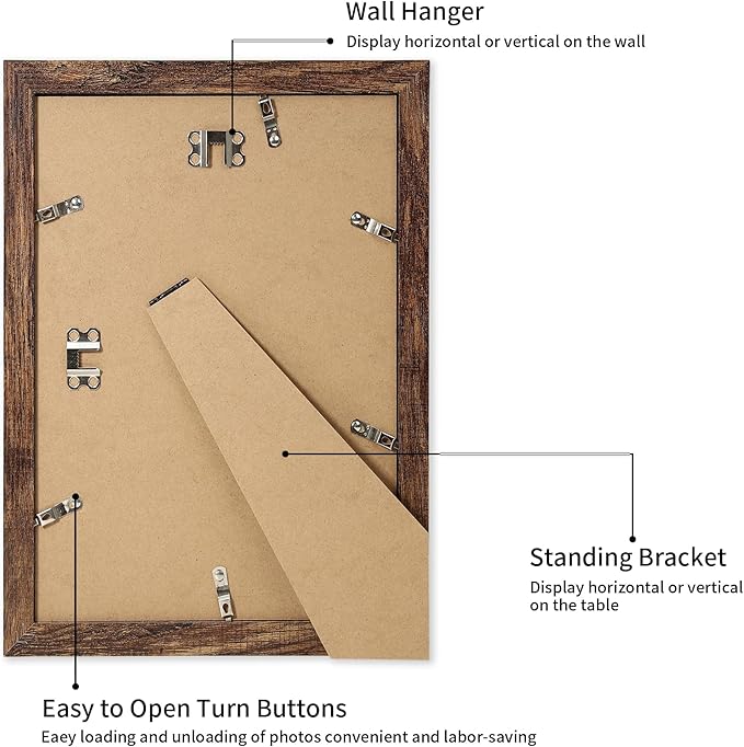 iRahmen 8x12 Picture Frame with Mat 6x8 - High Definition Real Glass Wooden Photo Frames for Tabletop Display and Wall Mounting (Brown, Set of 2)