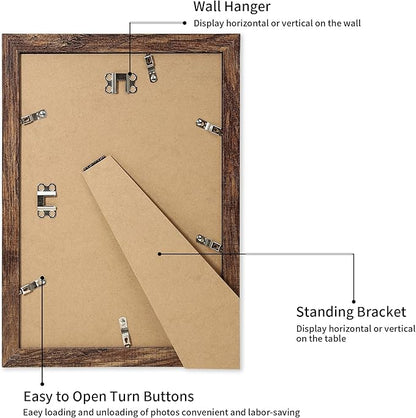 iRahmen 8x12 Picture Frame with Mat 6x8 - High Definition Real Glass Wooden Photo Frames for Tabletop Display and Wall Mounting (Brown, Set of 2)