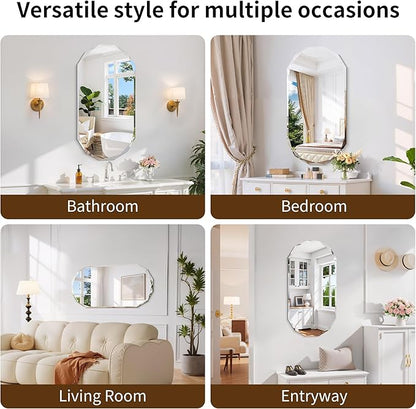 GLASHOM Beveled Edge Frameless Bathroom Mirror, Oval Wall Mirror for Over Sink, 18" x 36" Modern Decorative Vanity Mirror for Bedroom, Living Room, Entryway, Hanging Mirror Horizontal or Vertical