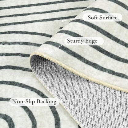 Lahome Abstract Bedroom Rug, Soft 4x6 Rug Ultra-Thin Washable Area Rugs for Living Room, Modern Black Rug Non-Slip Throw Carpet for Entryway Office Kitchen Darrell(4'x6',Black)