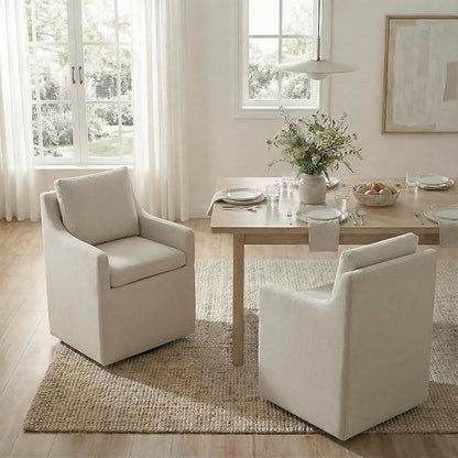 KISLOT Upholstered Dining Chairs Set of 1, Modern Dining Room Chairs with Casters & Washable Cover, Rolling Accent Chair with Hidden Storage for Kitchen, Farmhouse, Living Room, Flax Beige, 1 Box