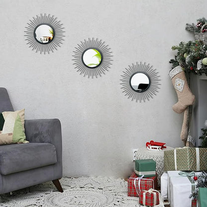 3 Set Sunburst Mirrors for Wall Decor Living Room Bedroom Bathroom Dining Room Metal Boho Sunburst Wall Mirror Set Gold Metal Vintage Circle Art Pack - Black 11.8 in