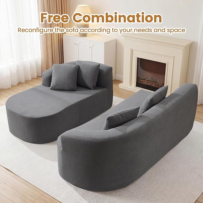 103" L Shaped Boneless Sectional Couches for Living Room, Curved Modular Sectional Sofa with Chaise, Modern Cloud Couch Deep 3 Seat No Assembly, Dark Grey