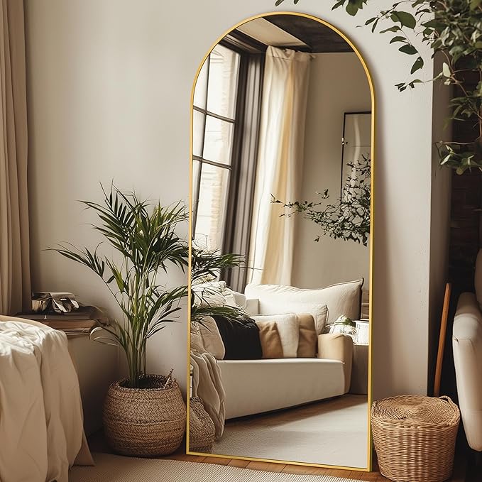 Full Length Mirror, 59"x19" Oversized Arched Mirror Large Standing Mirrors, Tall Mirrors Body Floor Mirror for Bedroom Living Room Aluminum Frame, Gold