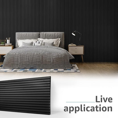 Art3d 2 Wood Slat Acoustic Panels for Wall and Ceiling - 3D Fluted Sound Absorbing Panel with Wood Finish - Matte Black