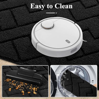 hicorfe Kitchen Runner Rugs and Mats Sets,2 Pieces Absorbent Non-Slip Kitchen Rug,Comfort Kitchen Mat for Floor,Washable for Kitchen,Hallway,Office,Sink,Laundry(24"x71"+20"x32",Black)