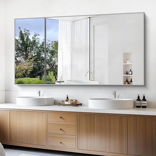 COFENY 36x72inch Bathroom Mirror, Silver Rectangle Mirror with Thin Metal Frame, Large Rectangular Wall Mirrors for Bathroom, Living Roomm, Hair Salon, Big Farmehouse Mirror Hang Horizontal/Vertical