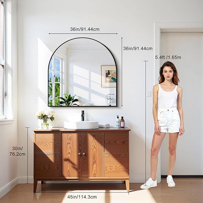 CIRCUMI Arched Wall Mirror, 36"x36" Black Arched Mirror with Tempered Glass, Metal Frame, Large Size for Entryway Table, Mantel,Living Room,Over Sink,Arch Mirror for Decor,Shatterproof&Crystal-Clear