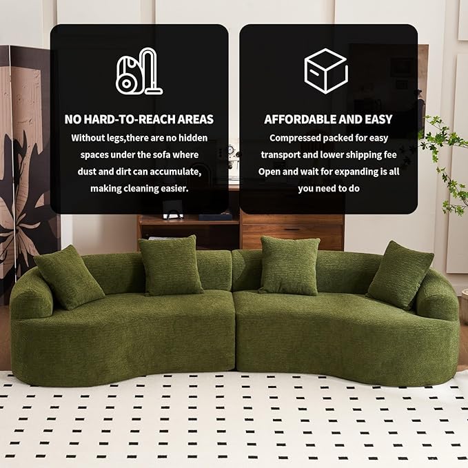 KEIKI Curved Chenille Modular Sectional Couches with Pillows, 4 Seater Oversized Upholstered Luxury Plush Cloud Sofa for Living Room Apartment, Full Compression Sponge,