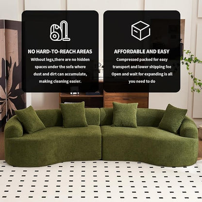 KEIKI Curved Chenille Modular Sectional Couches with Pillows, 4 Seater Oversized Upholstered Luxury Plush Cloud Sofa for Living Room Apartment, Full Compression Sponge,