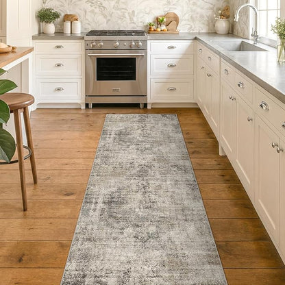 Modern Runner Rugs for Hallway 2x6, Medallion Abstract Runners for Kitchen Floor, Entryway, Washable Non Slip with Rubber Backing, Low Pile Stain Resistant Carpet (Taupe Brown)