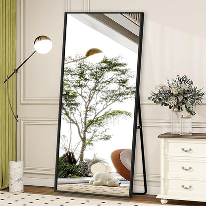 GlasFlength Full Body Mirror with Stand, 71" x 32" Full Length Mirror with Aluminum Alloy Frame Wall-Mounted/Leaning Against Wall/Floor Standing Mirror for Home Decor, Black