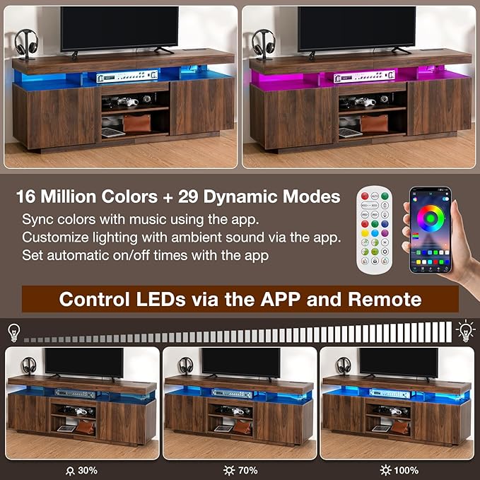 HOMMPA 75 Inch LED TV Stand, Modern Tall Entertainment Center with Power Outlets for Living Room, Bedroom, Walnut TV Console with Storage, Gaming Media Cabinet for 75/70/65/55 Inch TVs