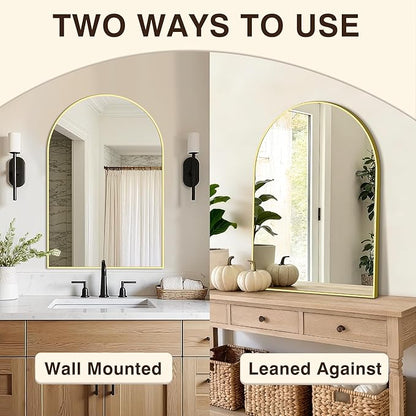 Vanity Bathroom Mirror for Wall, 2 Pack 30"x20" Arched Bathroom Mirror for Over Sink, Arched Metal Frame for Bedroom, Living Room, Entryway, Hanging or Leaning, Gold