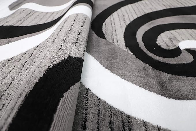GLORY RUGS Modern Area Rug Swirls Carpet Bedroom Living Room Contemporary Dining Accent Sevilla Collection 4817 (4x6, Grey Black)