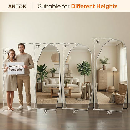 Antok Full Length Mirror, 76"x34" Floor Mirror, Free Standing Wall Mounted or Leaning Full Body Mirror with Aluminum Alloy Frame, Diamond Irregular for Bedroom Entryway Cloakroom, Silver