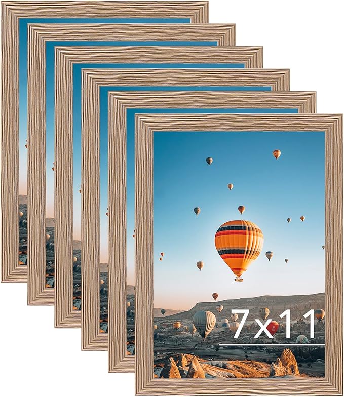 JCJMY 7x11 Picture Frame Set of 6 Rustic Brown for Wall Hanging or Tabletop- Wall Mounting Horizontally or Vertically, 7 x 11 Wall Gallery Poster Photo Frames for 7 by 11 Photo, 6 Pack, Rustic Brown