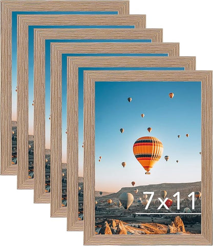 JCJMY 7x11 Picture Frame Set of 6 Rustic Brown for Wall Hanging or Tabletop- Wall Mounting Horizontally or Vertically, 7 x 11 Wall Gallery Poster Photo Frames for 7 by 11 Photo, 6 Pack, Rustic Brown