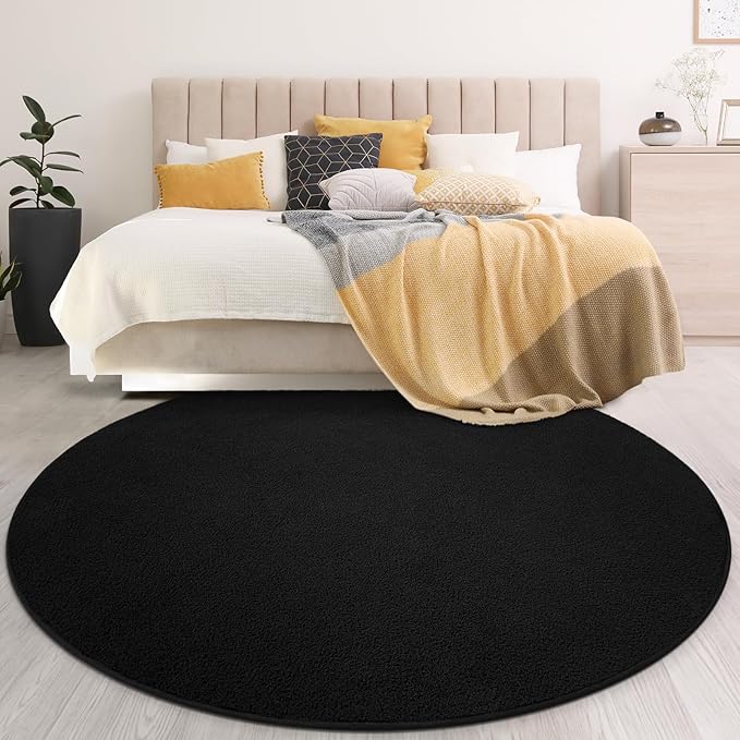 Gifeas Large Ultra Soft Round Area Rugs for Living Room Bedroom, 7x7 Feet Black Thickened Memory Foam Modern Indoor Circle Carpets, Non-Slip Comfy Circular Rug for Boys Girls Nursery Room Home Decor