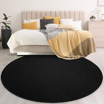 Gifeas Large Ultra Soft Round Area Rugs for Living Room Bedroom, 7x7 Feet Black Thickened Memory Foam Modern Indoor Circle Carpets, Non-Slip Comfy Circular Rug for Boys Girls Nursery Room Home Decor