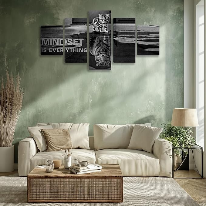 5 Panels Mindset is Everything Motivational Canvas Wall Art Inspirational Entrepreneur Quotes Poster Print Artwork Painting Picture for Framed Home Decoration Living Room office bedroom 70''W x 40''H