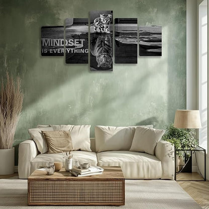 5 Panels Mindset is Everything Motivational Canvas Wall Art Inspirational Entrepreneur Quotes Poster Print Artwork Painting Picture for Framed Home Decoration Living Room office bedroom 70''W x 40''H