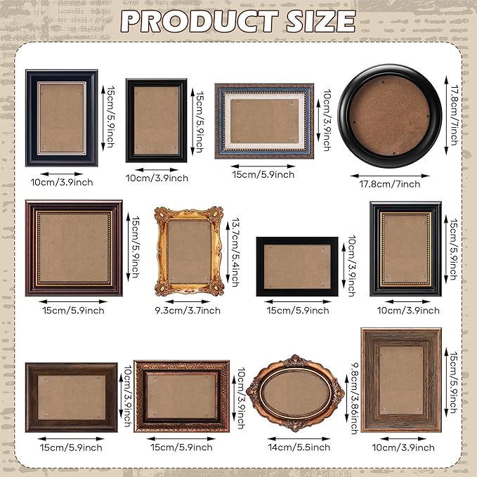 Pinkunn 12 Pcs Vintage Picture Frames for Wall or Tabletop Display Ornate French Country Frames Vintage Farmhouse Decor Antique Wall Art Set for Gallery Bedroom Living Room, No Photos