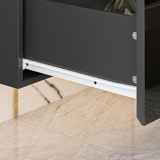 Homsee Floating LED TV Stand for TVs up to 70", Wall Mounted Wood Media Console with Glossy Surface & LED Lights, Modern Entertainment Center with 3 Drawers for Living Room, Bedroom, Black