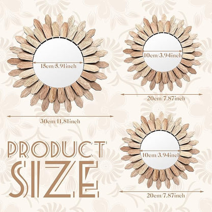 Fourluoo 3 Pack Gold Sunburst Mirrors for Wall Decor Circle Flowers Mirrors Decorative Gold Hanging Wall Art Flowers Mirror for Home Living Dinning Room Bedroom Bathroom Boho Decoration Art (Flower)