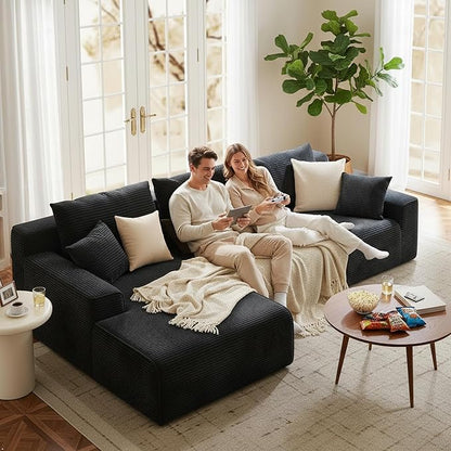 Homkdom L-Shaped Cloud Boneless Couch with Deep Seat, Modular Sectional Sofa with Oversized Chaise, 6 Layouts Combination for Living Room, Apartment, No Assembly (Black, Left Facing Chaise)
