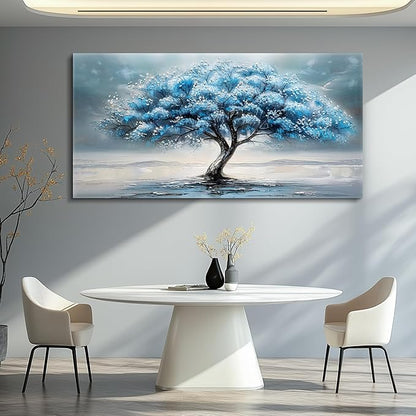 FUHAIHUA Canvas Wall Decor For Living Room Wall Art For Bedroom Large Size Office Decorations Blue Tree Paintings Abstract Wall Pictures Artworks ReadyTo Hang Dormitory Home Decoration 20"X40"