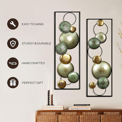 LuxenHome 2 Pieces Metal Wall Art, 36" x 12" Multi-Color Circles Abstract Rectangular Metal Wall Decor, Minimalist Wall Décor for Home, Living Room, Bedroom, Dining Room