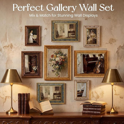 Novabright 8 Pcs Multicolor Vintage Picture Frames Gallery Wall Frame Set Antique Collage Photo Decor for Wall Mounting or Tabletop Display Multi Sizes for Gallery Living Room (8x10, 5x7, 4x6)