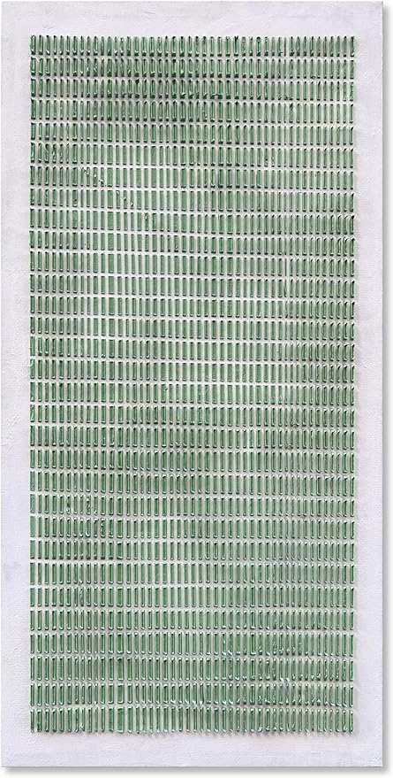 NANKAI Art Hand-Painted White and Green Thick Texture Abstract Art Oil Painting Contemporary Minimalist Style Art Living Room Office Corridor Wall Decoration Oil Painting 24x48 inches