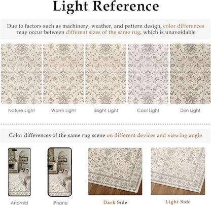 PureCozy 3x5 Area Rug Beige Washable Entryway Vintage Carpet Office Small Non Slip Stain Soft Resistant Low Pile Thin Boho Accent Indoor Throw Rug for Laundry Kitchen Bathroom Entrance Bedroom